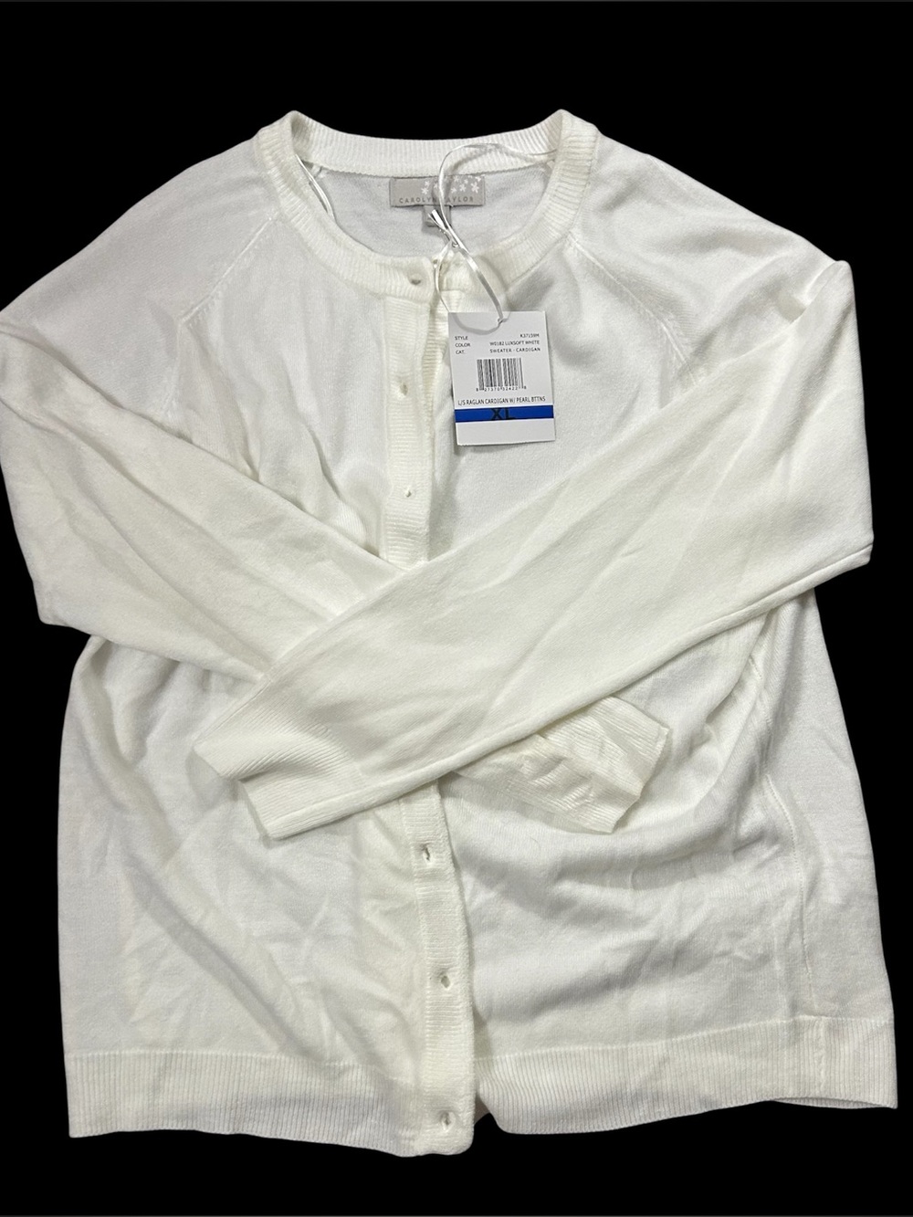 Carolyn Taylor White Button-Front Crewneck Cardigan